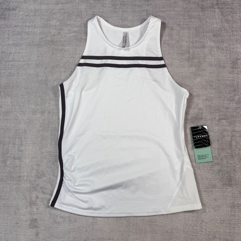 InPhorm Shirt Womens XS White Onyx Black Ruched Tennis Activewear Tank Top